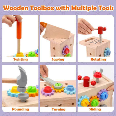 Fidtoy Wooden Construction Tool Box Set Montessori Toy for Kids