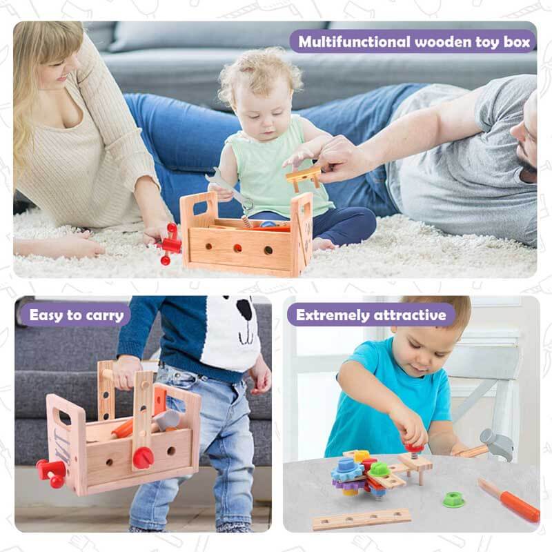 Fidtoy Wooden Construction Tool Box Set Montessori Toy for Kids