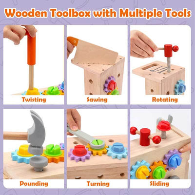 Fidtoy Wooden Construction Tool Box Set Montessori Toy for Kids