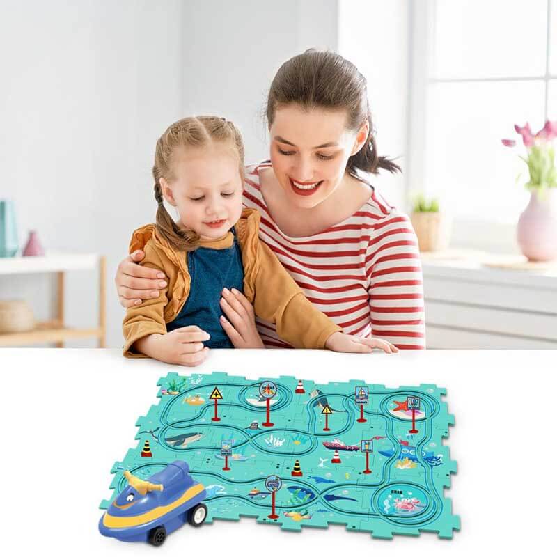 Fidtoy DIY Circuit de train électrique à assembler – Jouet de voiture éducatif STEM pour enfants