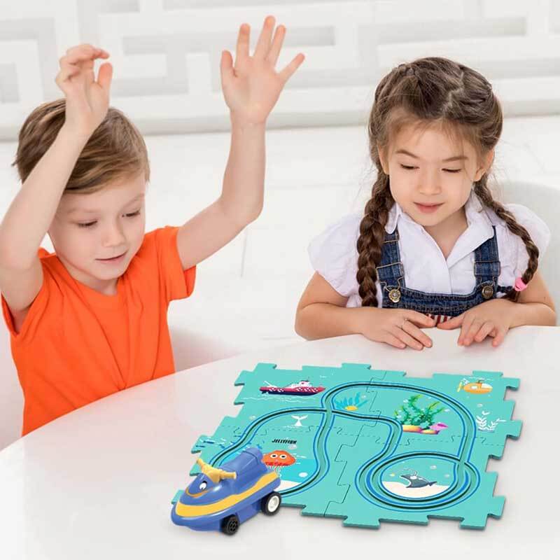Fidtoy DIY Circuit de train électrique à assembler – Jouet de voiture éducatif STEM pour enfants