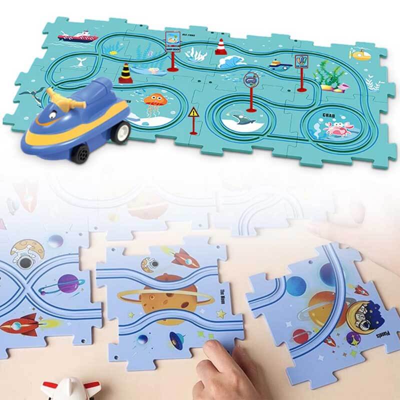 Fidtoy DIY Circuit de train électrique à assembler – Jouet de voiture éducatif STEM pour enfants