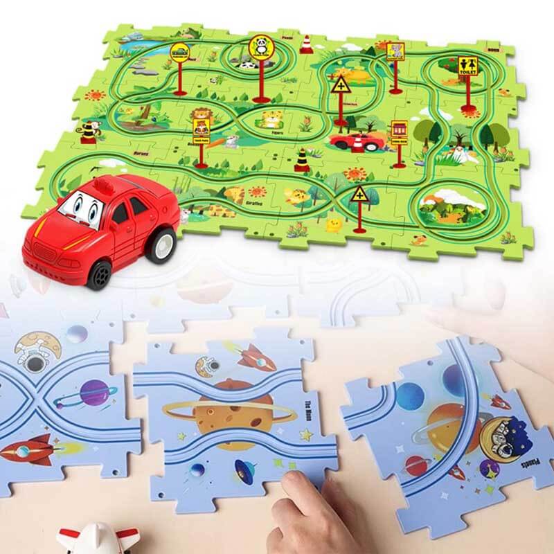 Fidtoy DIY Circuit de train électrique à assembler – Jouet de voiture éducatif STEM pour enfants