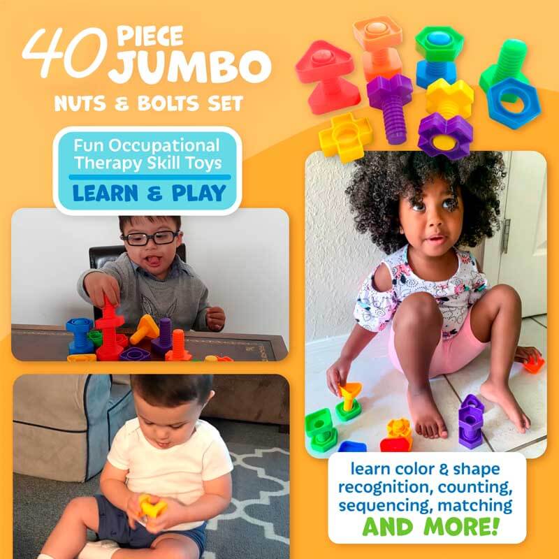Fidtoy Jumbo Nuts and Bolts STEM Toy for Toddlers | Montessori Fine Motor Skills & Educational Learning Set