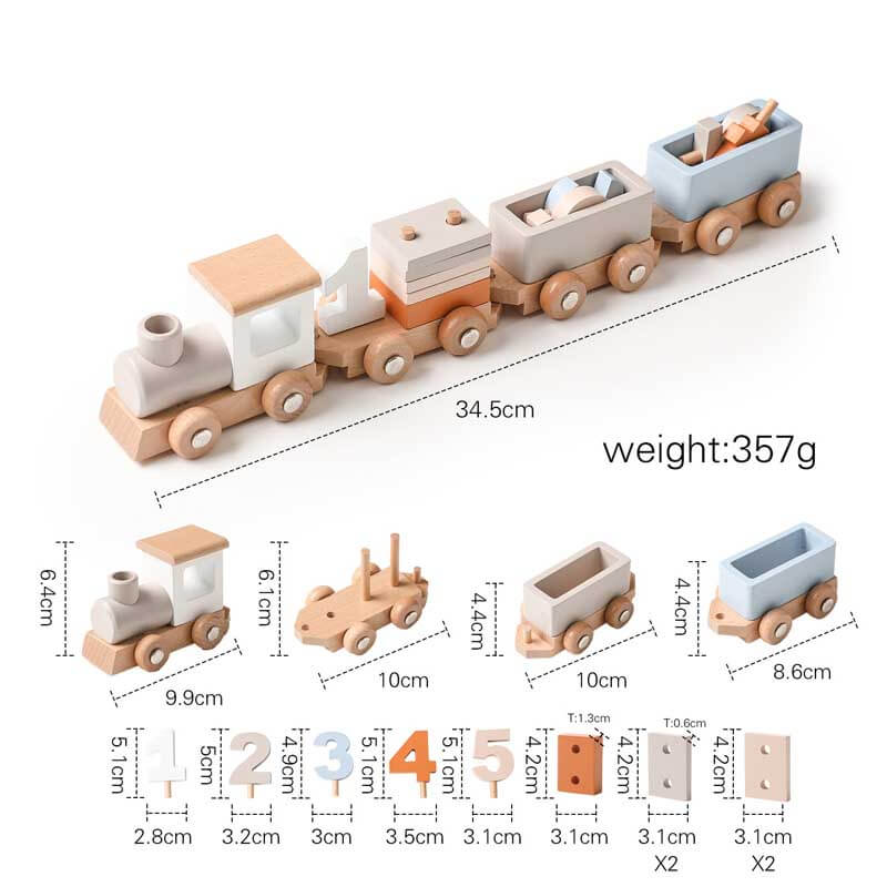 Tren de cumpleaños de madera Fidtoy con bloques numéricos | Juguete de aprendizaje Montessori para niños pequeños de 1 a 5 años