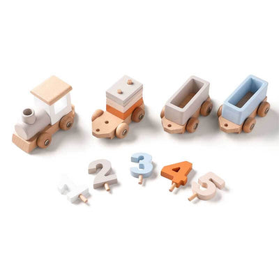 Tren de cumpleaños de madera Fidtoy con bloques numéricos | Juguete de aprendizaje Montessori para niños pequeños de 1 a 5 años