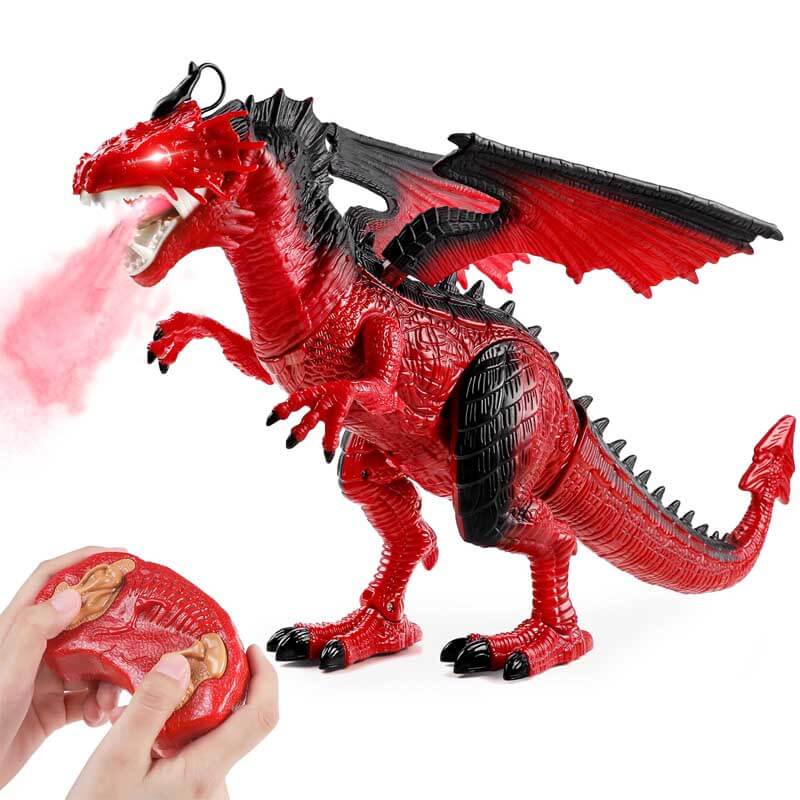 Fidtoy Dragon télécommandé cracheur de feu RC Dragon avec lumières, sons, marche, ailes, jouet interactif dinosaure pour enfants, cadeau éducatif pour garçons et filles