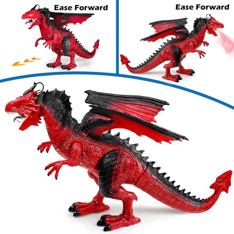 Fidtoy Dragon télécommandé cracheur de feu RC Dragon avec lumières, sons, marche, ailes, jouet interactif dinosaure pour enfants, cadeau éducatif pour garçons et filles