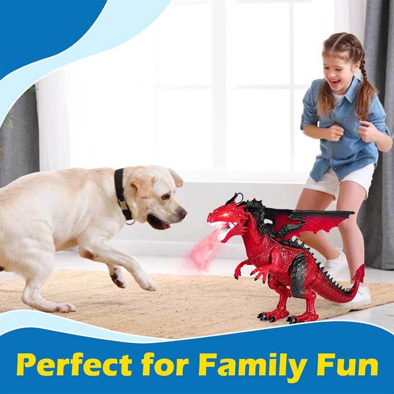 Fidtoy Dragon télécommandé cracheur de feu RC Dragon avec lumières, sons, marche, ailes, jouet interactif dinosaure pour enfants, cadeau éducatif pour garçons et filles