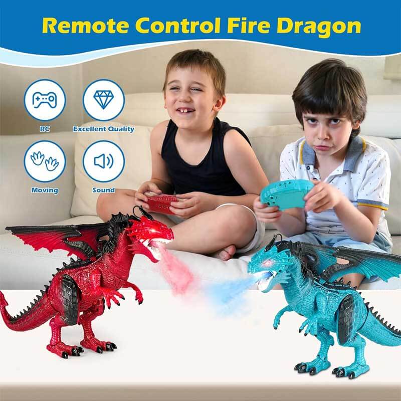 Fidtoy Dragon télécommandé cracheur de feu RC Dragon avec lumières, sons, marche, ailes, jouet interactif dinosaure pour enfants, cadeau éducatif pour garçons et filles