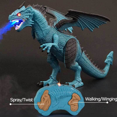 Fidtoy Dragon télécommandé cracheur de feu RC Dragon avec lumières, sons, marche, ailes, jouet interactif dinosaure pour enfants, cadeau éducatif pour garçons et filles
