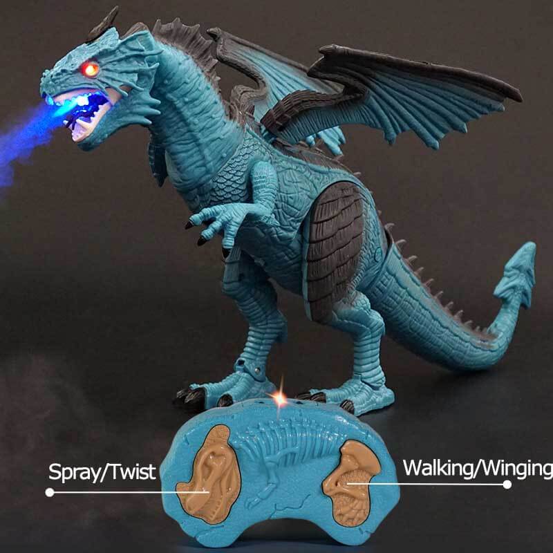 Fidtoy Dragon télécommandé cracheur de feu RC Dragon avec lumières, sons, marche, ailes, jouet interactif dinosaure pour enfants, cadeau éducatif pour garçons et filles