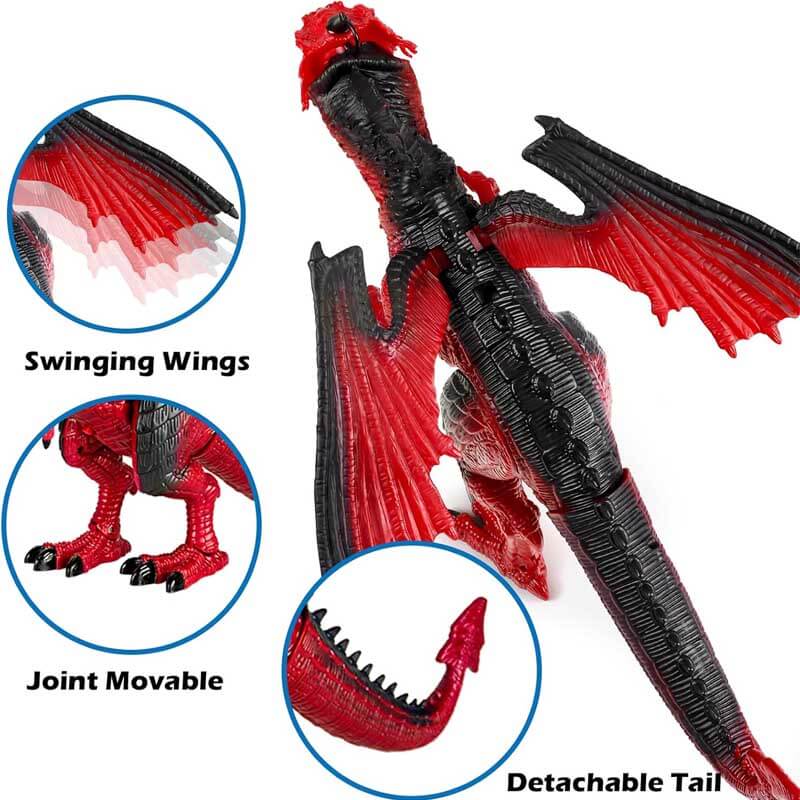 Fidtoy Dragon télécommandé cracheur de feu RC Dragon avec lumières, sons, marche, ailes, jouet interactif dinosaure pour enfants, cadeau éducatif pour garçons et filles