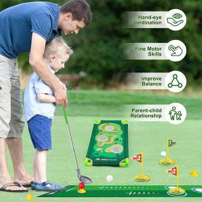 Fidtoy Kids Golf Set – Adjustable Toddler Clubs with Putting Mat & Cornhole Board