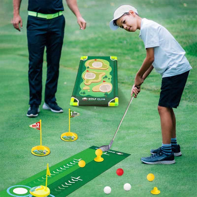 Fidtoy Kids Golf Set – Adjustable Toddler Clubs with Putting Mat & Cornhole Board