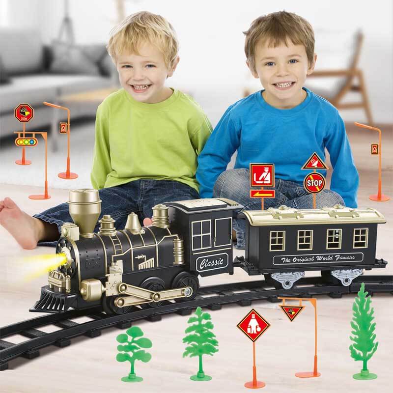 Fidtoy Electric Train Set Toy with Track Lights Sound for Kids