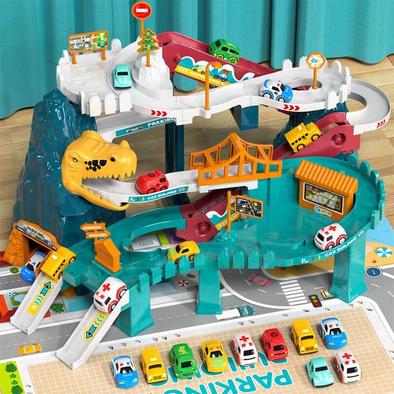 Fidtoy Dinosaur Race Track Toy for Kids Ages 4-8 Creative Racing Set
