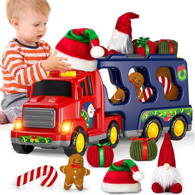 Juego de camiones de juguete Fidtoy Christmas para niños pequeños | Luces, sonido y accesorios navideños para edades de 3 a 7 años