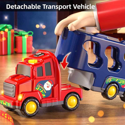 Juego de camiones de juguete Fidtoy Christmas para niños pequeños | Luces, sonido y accesorios navideños para edades de 3 a 7 años