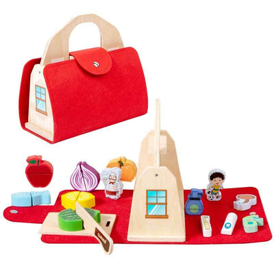 Fidtoy 2 in 1 Kitchen Bathroom Pretend Play Wooden Toy Set