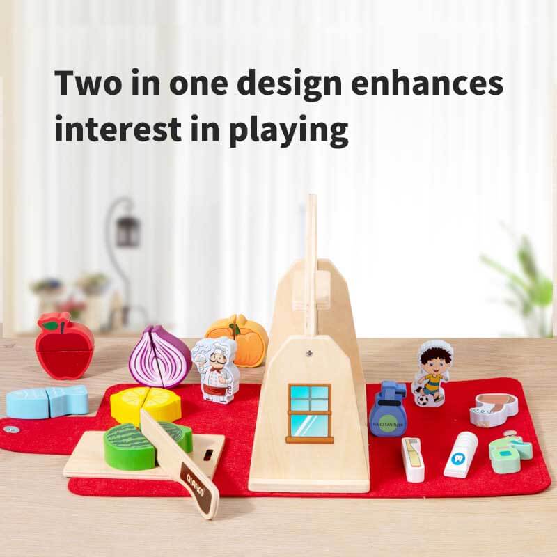 Fidtoy 2 in 1 Kitchen Bathroom Pretend Play Wooden Toy Set
