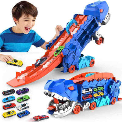 Fidtoy Dinosaur Transport Truck Toy 4 in 1 Race Track Playset