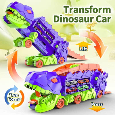 Fidtoy Dinosaur Transport Truck Toy 4 in 1 Race Track Playset
