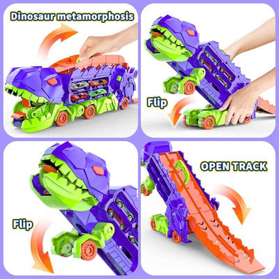 Fidtoy Dinosaur Transport Truck Toy 4 in 1 Race Track Playset