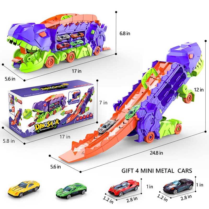 Fidtoy Dinosaur Transport Truck Toy 4 in 1 Race Track Playset
