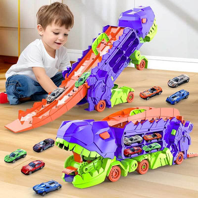 Fidtoy Dinosaur Transport Truck Toy 4 in 1 Race Track Playset
