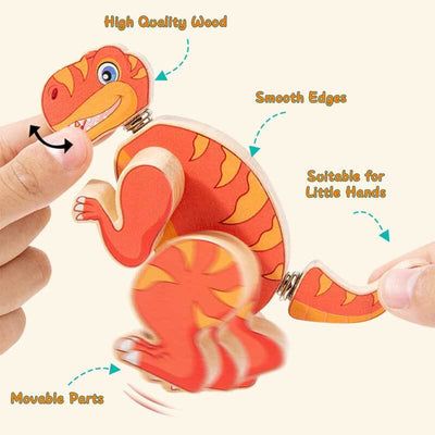 Fidtoy Wooden Dinosaur Building Blocks – STEM Educational Toy for Toddlers