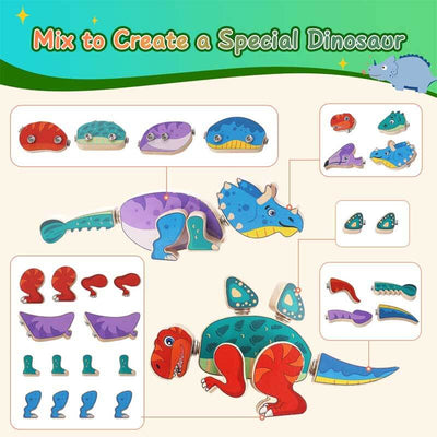 Fidtoy Wooden Dinosaur Building Blocks – STEM Educational Toy for Toddlers