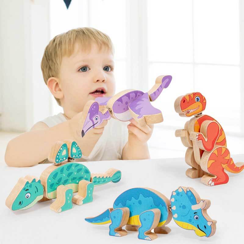 Fidtoy Wooden Dinosaur Building Blocks – STEM Educational Toy for Toddlers
