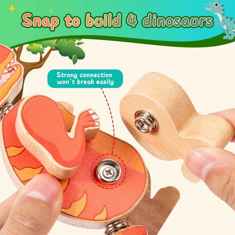 Fidtoy Wooden Dinosaur Building Blocks – STEM Educational Toy for Toddlers