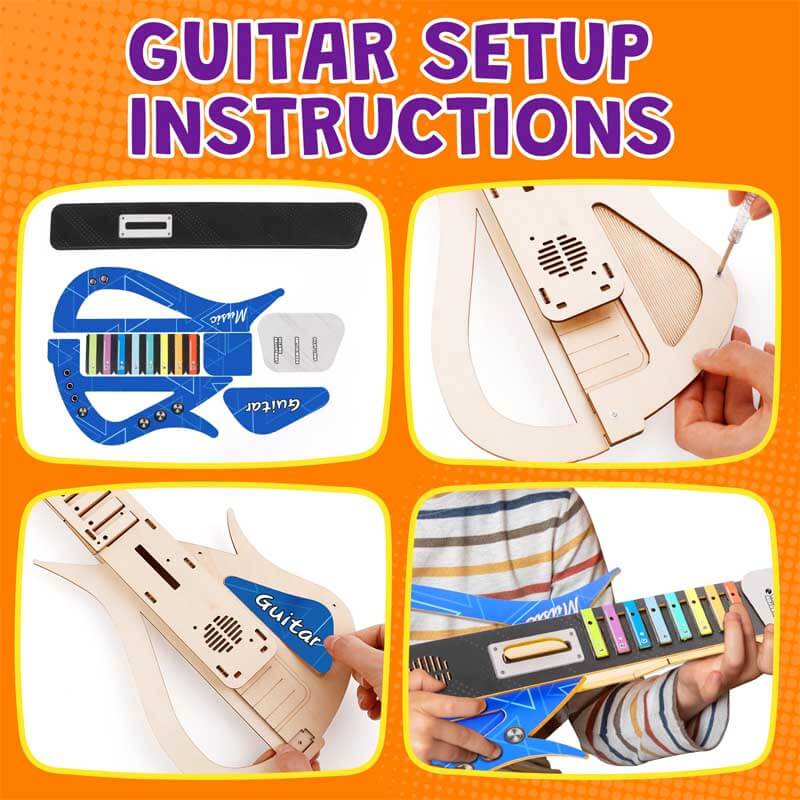 Fidtoy Guitarra de madera DIY para niños mayores de 5 años – Kit para construir tu propio instrumento musical para piano, guitarra y bajo