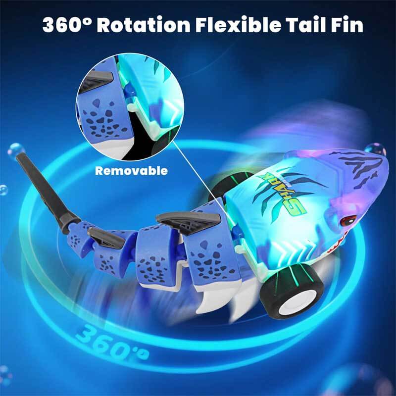 Fidtoy Coche Teledirigido de Tiburón con Luces LED, Vehículo RC de Tiburón de 2.4GHz, Derrape de 360 Grados, Coche Teledirigido para Niños, Juego Interior y Exterior