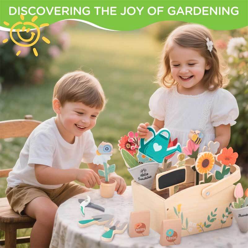 Juego de juguetes de jardinería de madera