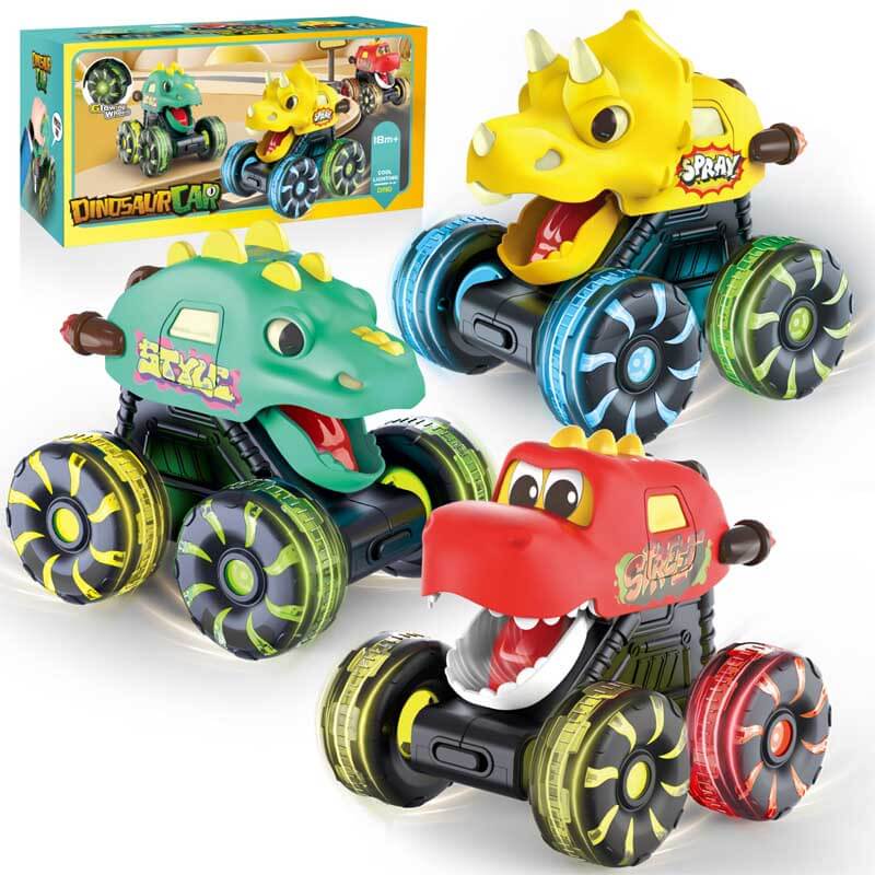 Fidtoy Ensemble de jouets Monster Truck Dinosaure pour tout-petits avec lumières LED