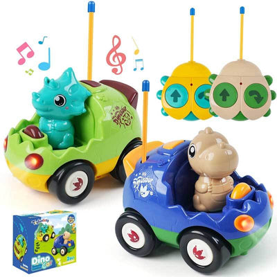 Fidtoy RC Coche de Dinosaurio Juguete Paquete de 2 Autos de Control Remoto para Niños Pequeños con Controladores Luces Sonido Juguete de Carreras para Jugar en Interiores
