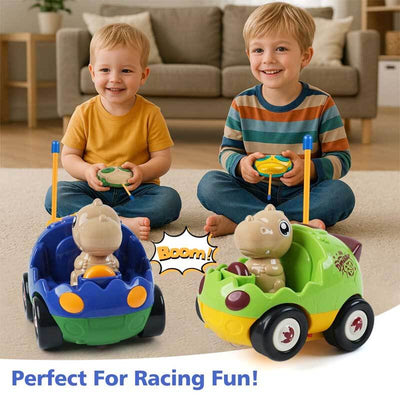 Fidtoy RC Coche de Dinosaurio Juguete Paquete de 2 Autos de Control Remoto para Niños Pequeños con Controladores Luces Sonido Juguete de Carreras para Jugar en Interiores