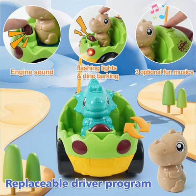 Fidtoy RC Coche de Dinosaurio Juguete Paquete de 2 Autos de Control Remoto para Niños Pequeños con Controladores Luces Sonido Juguete de Carreras para Jugar en Interiores