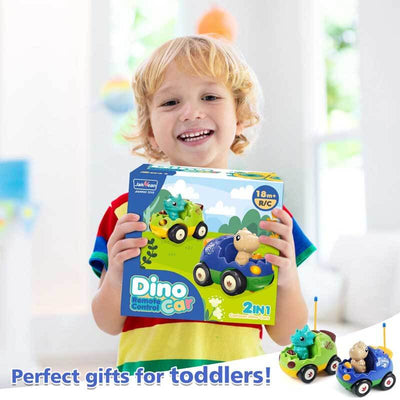 Fidtoy RC Coche de Dinosaurio Juguete Paquete de 2 Autos de Control Remoto para Niños Pequeños con Controladores Luces Sonido Juguete de Carreras para Jugar en Interiores