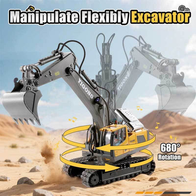 Fidtoy Excavadora de Juguete a Control Remoto, Camión de Construcción de 11 Canales con Pala Metálica, Luces y Sonido, Juguete STEM para Niños, Juego al Aire Libre