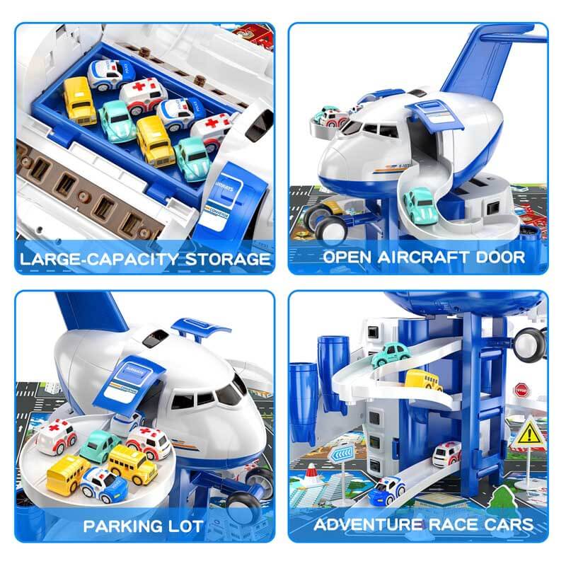 Fidtoy Set de Juguetes de Avión para Niños de 3 a 8 Años | Garaje de Varios Niveles y Juego Interactivo de Coches