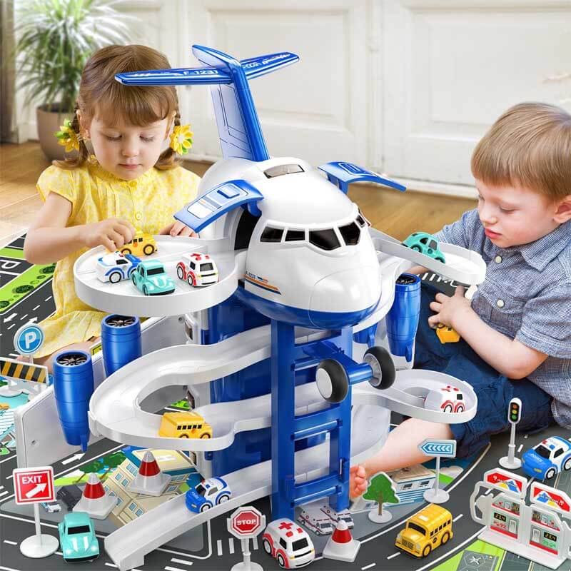 Fidtoy Set de Juguetes de Avión para Niños de 3 a 8 Años | Garaje de Varios Niveles y Juego Interactivo de Coches