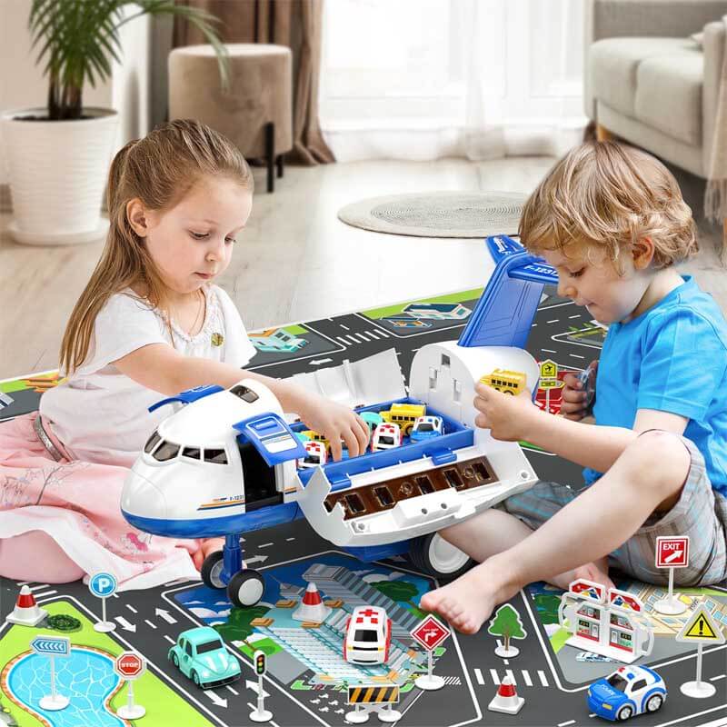 Fidtoy Set de Juguetes de Avión para Niños de 3 a 8 Años | Garaje de Varios Niveles y Juego Interactivo de Coches
