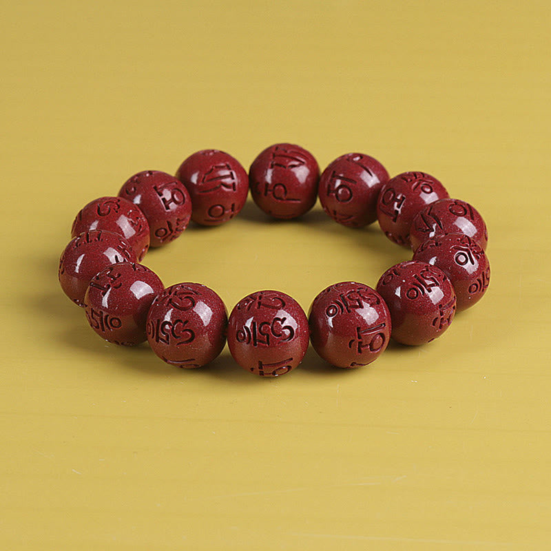 Buddha Stones Natural Double PiXiu Cinnabar Om Mani Padme Hum Wealth Luck Bead Bracelet Bracelet BS Om Mani Padme Hum 16mm