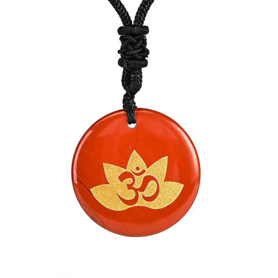 Buddha Stones OM Lotus Symbol Various Crystal Amethyst Tiger Eye Healing Necklace Pendant 6