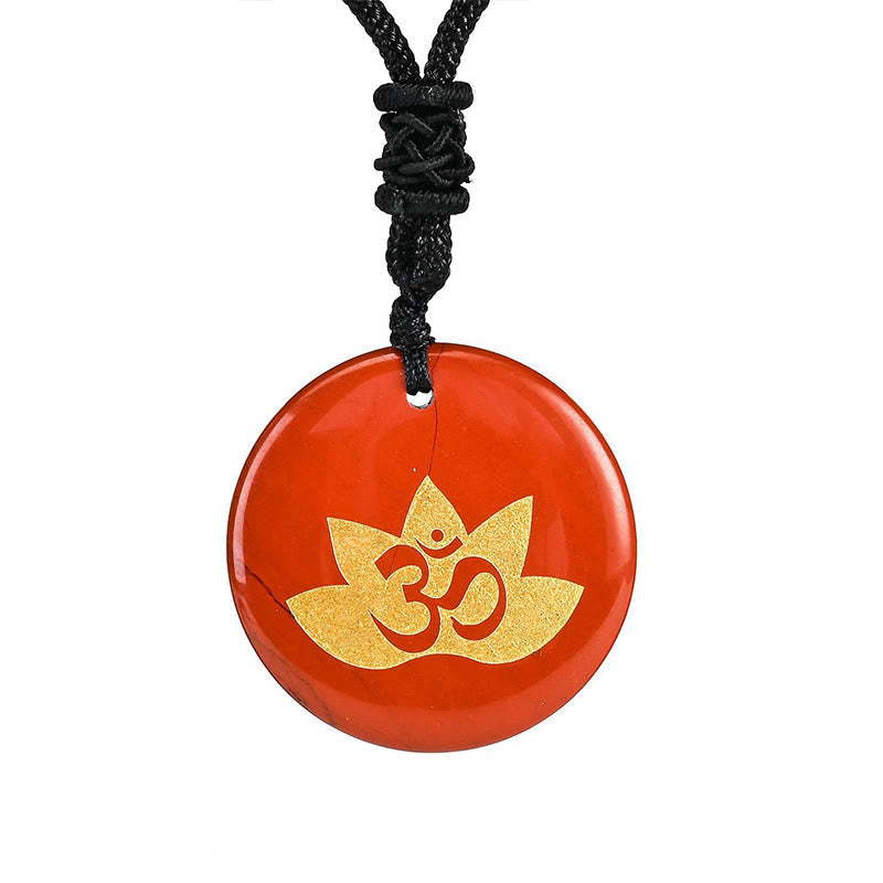 Buddha Stones OM Lotus Symbol Various Crystal Amethyst Tiger Eye Healing Necklace Pendant 6