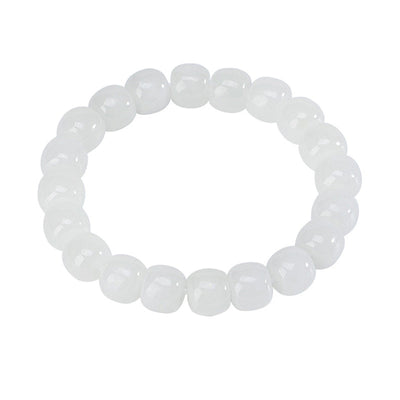 Buddha Stones Hetian White Jade Happiness Blessing Bracelet Bracelet BS 7